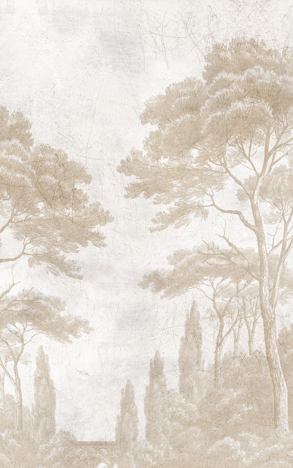 Panoramic wallpaper - Pins et cyprès sépia clair - Ananbô