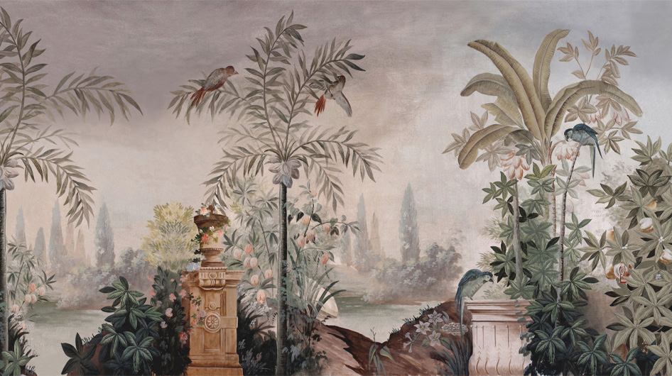 panoramic wallpaper Le jardin aux oiseaux Couleur - Ananbô