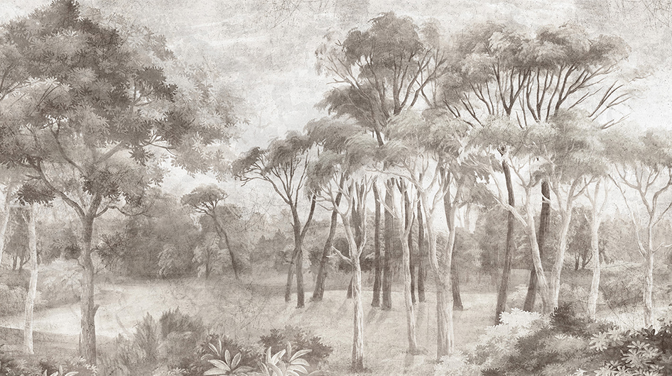Papier peint panoramique Manosque Grisaille décor vieilli et patiné - Ananbô