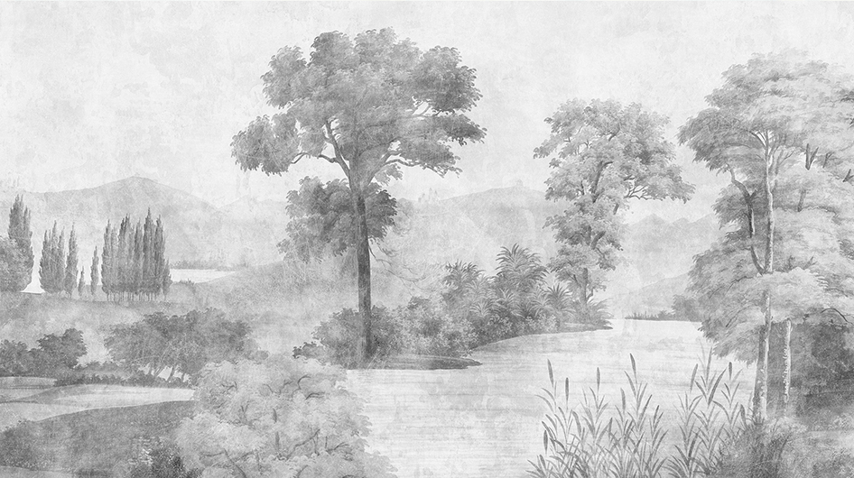 Papier peint panoramique Balade à Mirabeau Grisaille patine claire - Ananbô