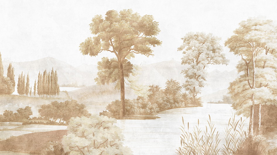 Papier peint panoramique Balade à Mirabeau Sépia patine claire - Ananbô