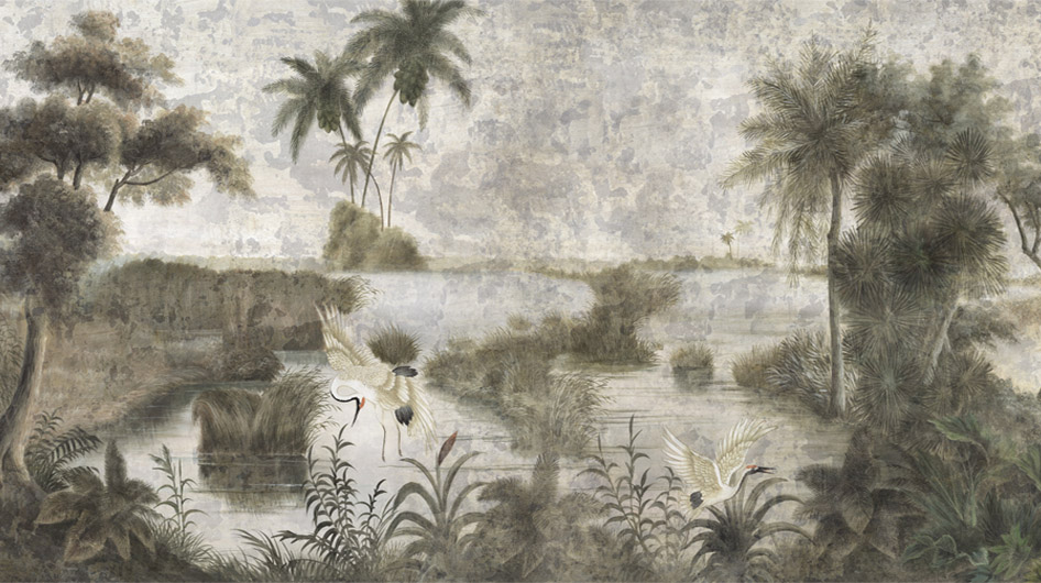 panoramic wallpaper Les rives du Mékong Grisaille Patine 18 ème - Ananbô
