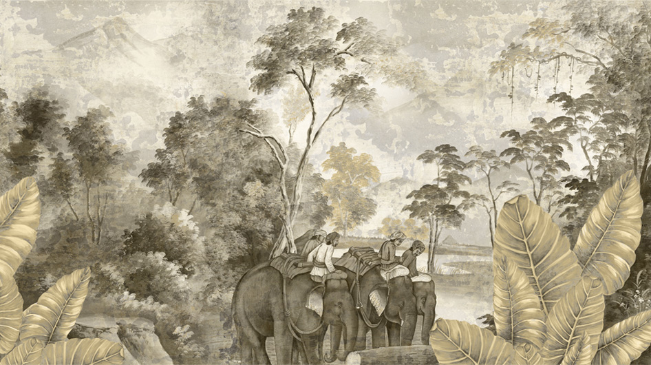 Papier peint panoramique Jaipur Sépia patine 18 ème - Ananbô