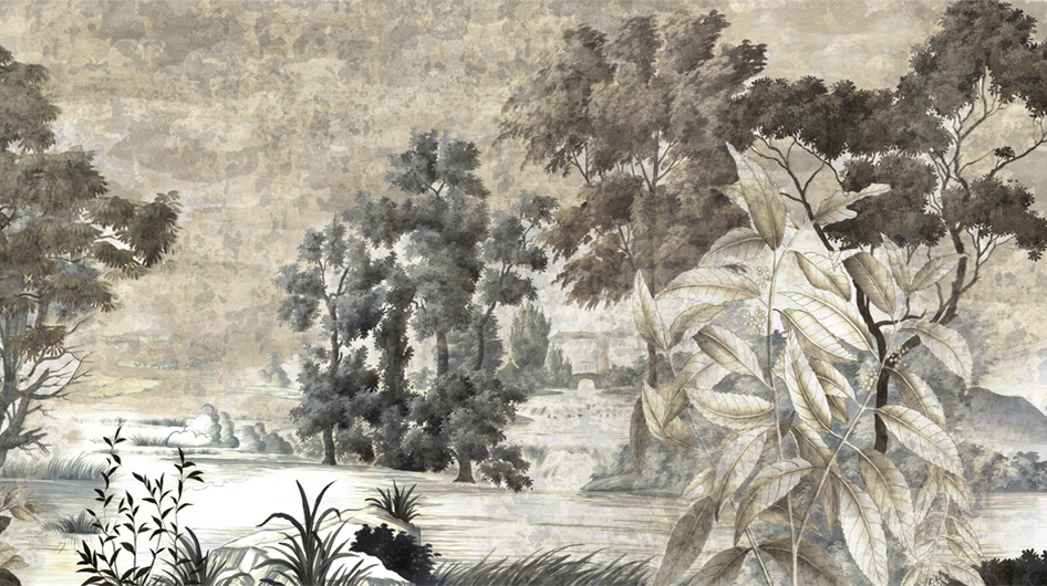 Papier peint panoramique Saint Jean Sépia patine 18 ème - Ananbô