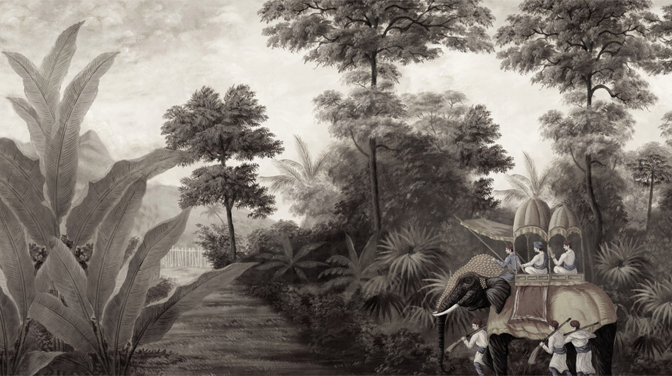 Papier peint panoramique Bengale Grisaille - Ananbô