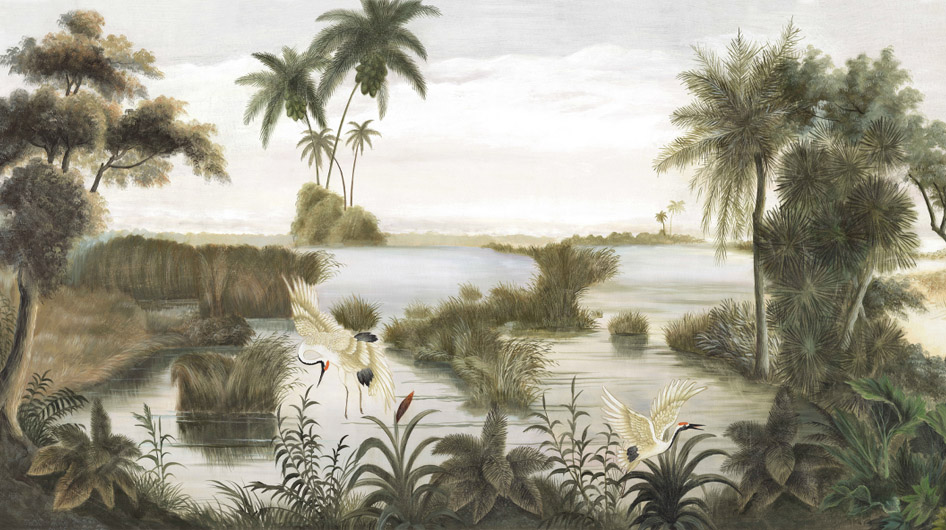 Papier peint panoramique Les rives du Mékong Couleur décor vieilli et patiné - Ananbô