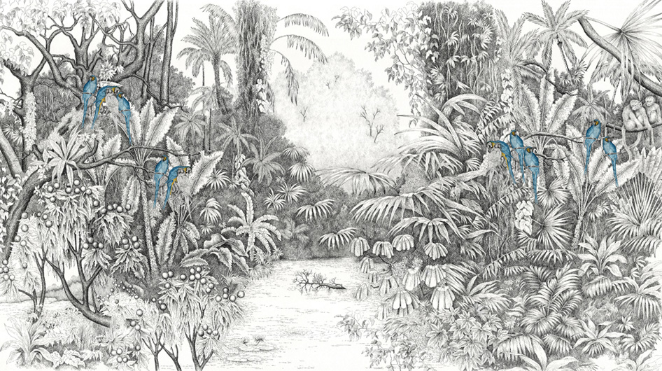 panoramic wallpaper l’île aux perroquets Bleus - Ananbô