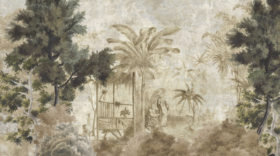 Papier peint panoramique Minh Sépia décor vieilli et patiné - Ananbô