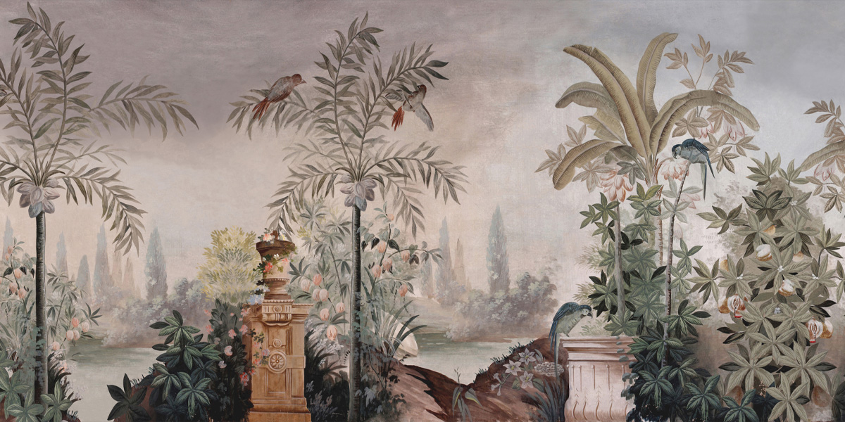 panoramic wallpaper Le jardin aux oiseaux Couleur - Ananbô Fullsize