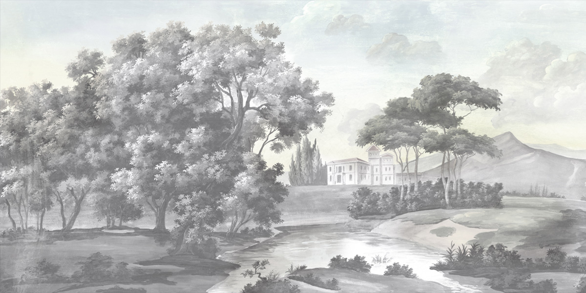 Papier peint panoramique Castel Bellagio Grisaille - Ananbô Fullsize