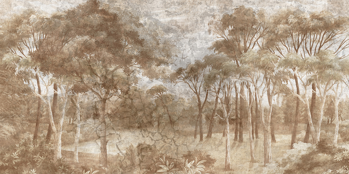 Papier peint panoramique Manosque sépia décor vieilli et patiné 1200 x 600