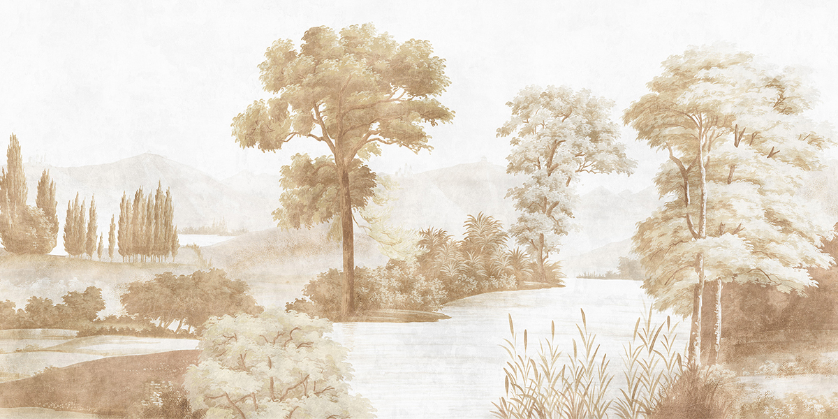 Ananbô papier peint panoramique "Balade à Mirabeau" couleur sépia patinée claire 1200x600