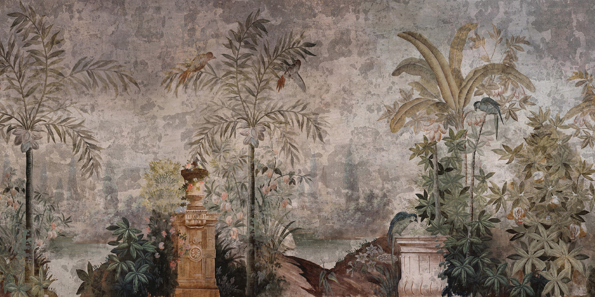 panoramic wallpaper Le jardin aux oiseaux Couleur patine 18 ème - Ananbô Fullsize