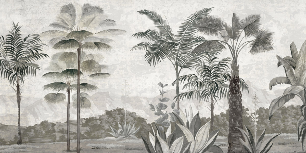 Papier peint panoramique Les palmiers de Kalaho Grisaille Patine 18 ème - Ananbô Fullsize