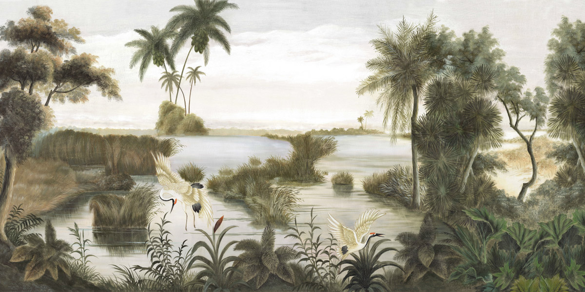 Papier peint panoramique Les rives du Mékong Couleur décor vieilli et patiné - Ananbô Fullsize