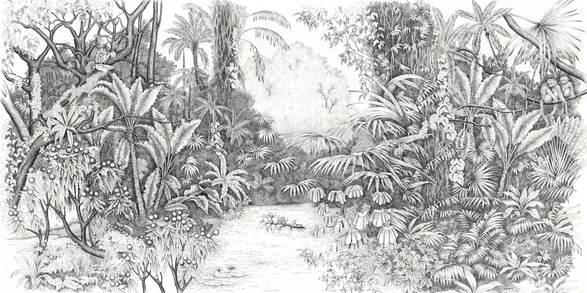 panoramic wallpaper l’île au perroquet Noir et blanc - Ananbô Fullsize
