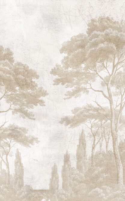 Papier peint panoramique expresse rouleau pins et cyprès sépia clair 1