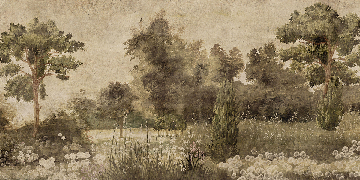 Papier peint panoramique Les Herbes Sépia décor vieilli et patiné - Ananbô Fullsize