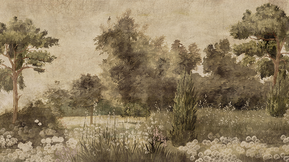 Papier peint panoramique Les Herbes Sépia décor vieilli et patiné - Ananbô