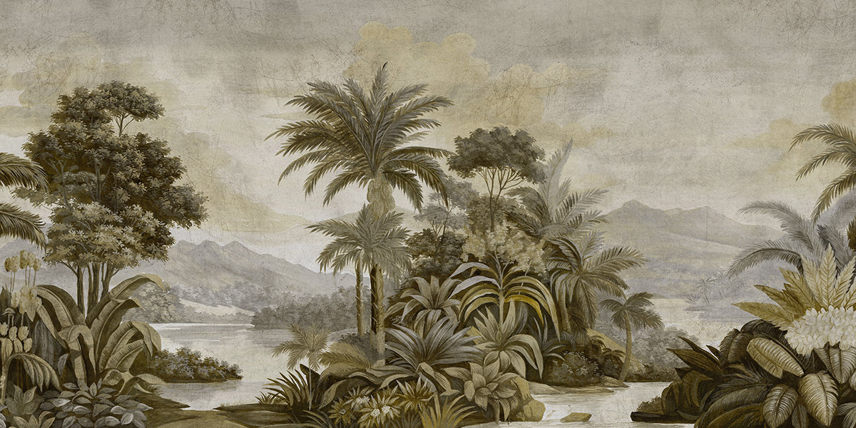 Papier peint panoramique Les Îles du Roi Georges Grisaille bronze sépia - Ananbô Fullsize