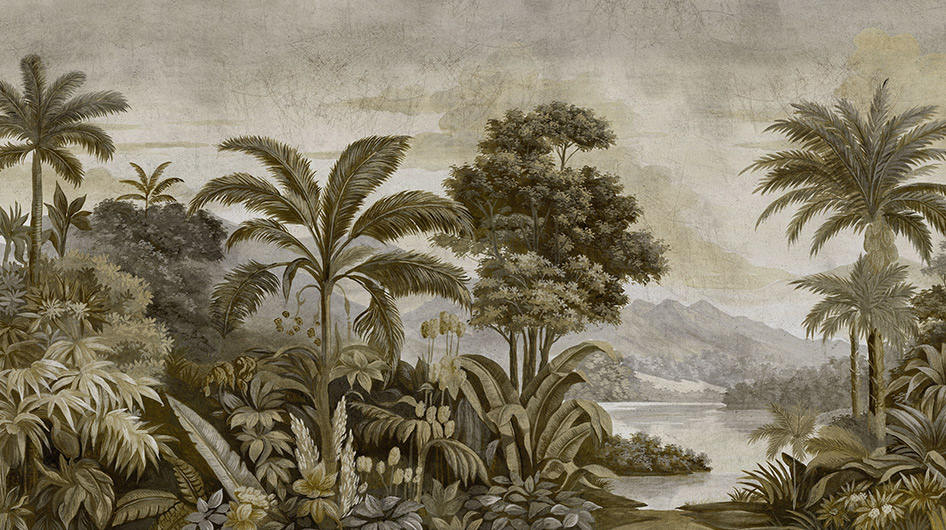 panoramic wallpaper Les Îles du Roi Georges Grisaille bronze sépia - Ananbô